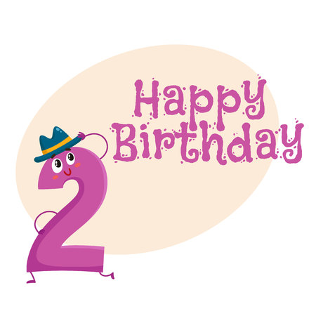 お誕生日おめでとうベクトル グリーティング カード ポスター バナー デザインかわいい 面白い 1 つの数字 1 つの文字 ハッピーバースデー グリーティング カード テンプレートを笑顔のイラスト素材 ベクタ Image