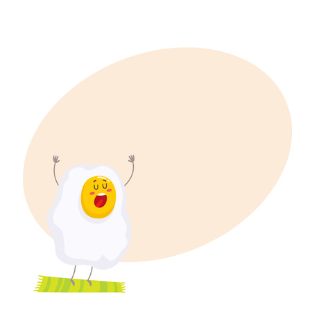 かわいいと面白い歌揚げ卵文字 白い背景で隔離のカラフルな漫画ベクトル図です 顔 腕と脚の緑の朝練習をやって面白い目玉焼きが のイラスト素材 ベクタ Image かわいいと面白い歌揚げ卵文字 白い背景で隔離のカラフルな漫画ベクトル図です 顔 腕と脚の緑の朝練習をやって面白い目玉焼きが のイラスト素材 ベクタ Image