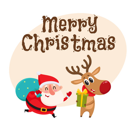 merry christmas greeting card template with funny santa and funny reindeer holding christmas gifts cartoon - Funny Merry Christmas Greetings merry christmas greeting card template with funny santa and funny reindeer holding christmas gifts cartoon - Funny Merry Christmas Greetings