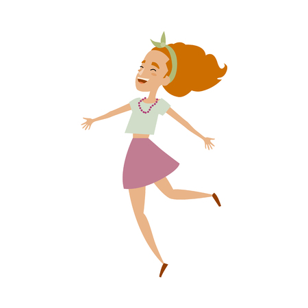 カジュアルウェア面白い踊りにティーンエイ ジャーのベクトルを設定します フラット漫画イラスト白背景に分離されました 少女と少年は踊り と明るい笑顔が楽しい のイラスト素材 ベクタ Image 3438