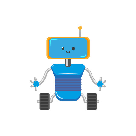 ベクトル フラット漫画面白いのフレンドリーなロボット ローラーや車輪の足 腕 2 つのアンテナ 耳とカエルのような文字 白い背景に分離の図 子供は未来です のイラスト素材 ベクタ Image ベクトル フラット漫画面白いのフレンドリーなロボット ローラーや車輪の足 腕 2 つのアンテナ 耳とカエルのような文字 白い背景に分離の図 子供は未来です のイラスト素材 ベクタ Image