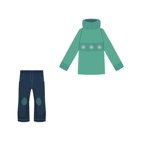 ベクトルフラット漫画みすぼらしいデニムジーンズパンツ穴 ファッショナブルなトレンディなスタイルの夏の女性 女性のカジュアルな服 白い背景に分離されたイラスト のイラスト素材 ベクタ Image