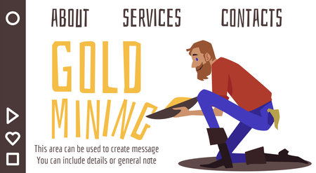 Bearded gold digger searches for gold, western prospector looking for nugget