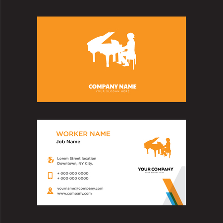 Pianist Design Business Card Template In Front And Back Illustration