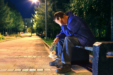 sad lonely: very sad teenager in the night park get break an appointment
