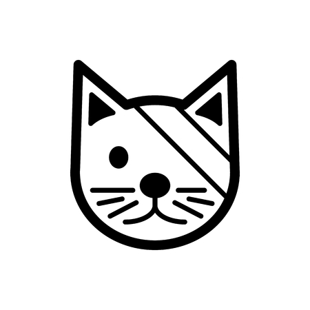 病気かわいい猫シンプルなベクトルアイコン 包帯目の猫の白黒イラスト 線形獣医アイコンのアウトライン Eps 10 のイラスト素材 ベクタ Image