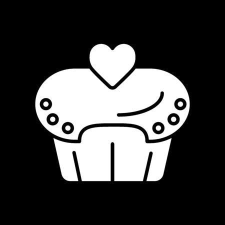 ハートライン黒ベクトルアイコン付きカップケーキ バレンタインデーのマフィン ソリッドシンプルなイラスト のイラスト素材 ベクタ Image