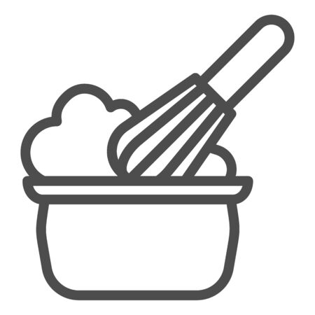 Manual stirring line icon. whipping cream proces, whisk and bowl symbol, outline style pictogram on white background. bakery sign for mobile concept and web design. vector graphics.