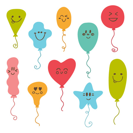Happy cute colored balloons. Birthday balloons. Vector illustration