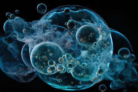 Smoke in water drops on a black isolated background. generative ai technology Stock Photo