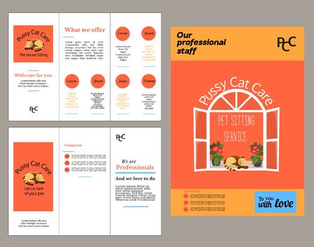 テンプレートのセット パンフレット チラシのテンプレートです ペットの世話の概念 猫猫ペット介護サービス 家に座ってサービス ベクトルの図 のイラスト素材 ベクタ Image 60339707