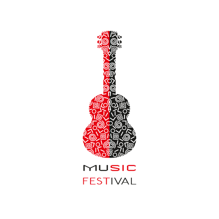template design poster with doodle acoustic guitar silhouette