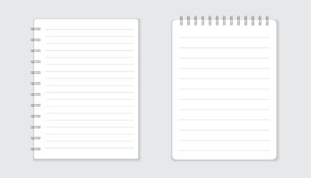 スパイラルと現実的なテンプレート メモ帳 ブランク カバー デザイン 学校ビジネス日記 白い背景の上のオフィス文具のノートブック のイラスト素材 ベクタ Image