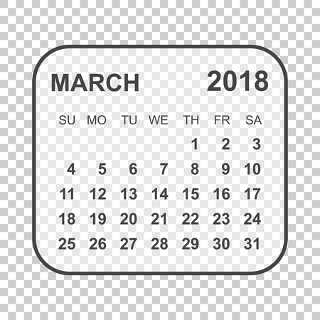 18 年 3 月のカレンダーです カレンダー プランナーのデザイン テンプレートです 週は日曜日に開始します ビジネスのベクトル図です のイラスト素材 ベクタ Image