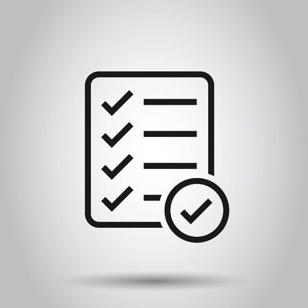 Checklist document sign icon in flat style. survey vector illustration on isolated background. check mark banner business concept.