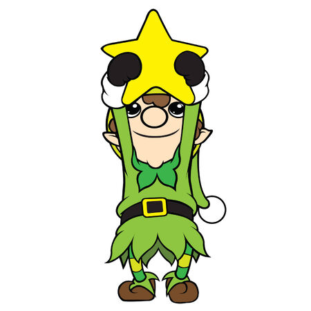 スターを保持しているクリスマスのエルフ少年のかわいいフラット セルシェーディングのベクトル漫画イラスト のイラスト素材 ベクタ Image スターを保持しているクリスマスのエルフ少年のかわいいフラット セルシェーディングのベクトル漫画イラスト のイラスト素材 ベクタ Image