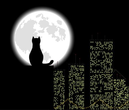 Big city ang cat, background, vector illustration