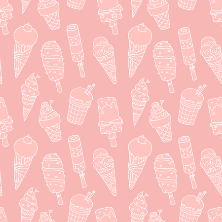 漫画かわいいアイス クリームとシームレスなパターン 手描き青背景を色のベクトル 壁紙 パターンの塗りつぶし Web ページの背景に使用します のイラスト素材 ベクタ Image
