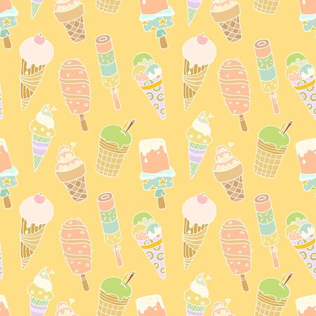 漫画かわいいアイス クリームとシームレスなパターン 黄色背景に手描きの色ベクトル 壁紙 パターンの塗りつぶし Web ページの背景に使用します のイラスト素材 ベクタ Image 漫画かわいいアイス クリームとシームレスなパターン 黄色背景に手描きの色ベクトル 壁紙 パターンの塗りつぶし Web ページの背景に使用します のイラスト素材 ベクタ Image