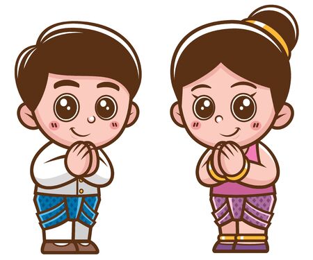 Vector illustration of Cartoon Thai kids, Sawasdee - 137945924