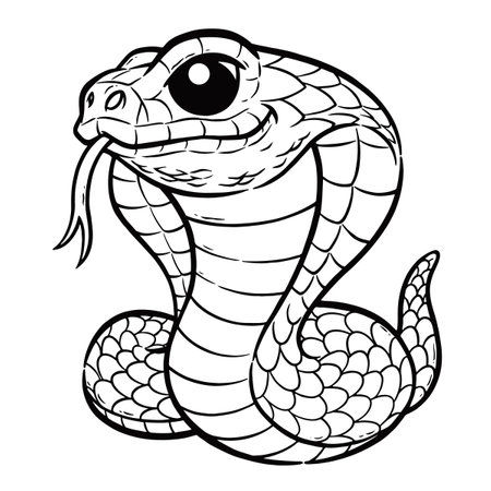 Vetor de ilustração de página para colorir de desenhos animados de cobra  para crianças, livro de colorir