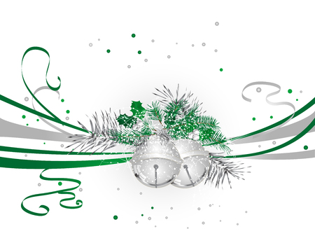 green christmas background with silver jingle bells royalty free
