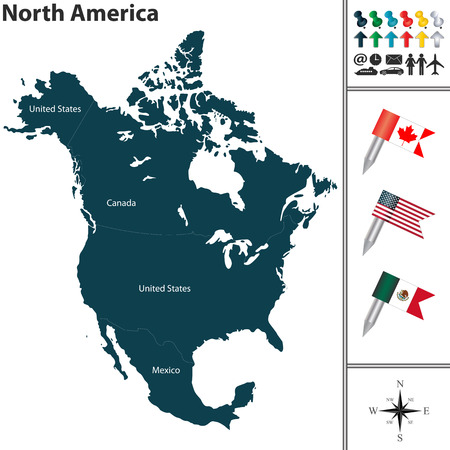 フラグ 世界地図上の位置が北アメリカの地図のイラスト素材 ベクタ Image