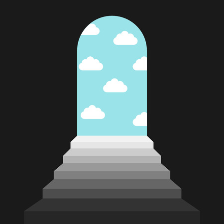 明るいドアに至るまでの階段の上を歩く男のビジネス概念図 のイラスト素材 ベクタ Image 70738168