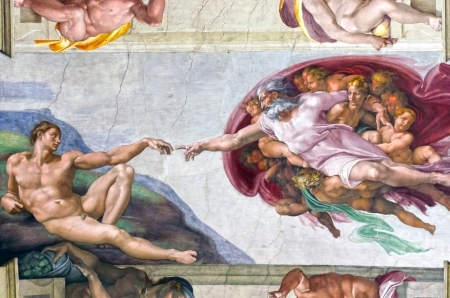 壁画 ミケランジェロ フレスコ 絵画 アダムの創造、ミケランジェロ複製システィーナ礼拝堂天井