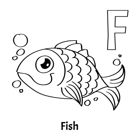 Vector Alphabet Letter F Coloring Page Fish Stock