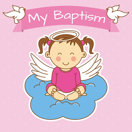 Angel wings on a cloud. girl baptism - 49358396