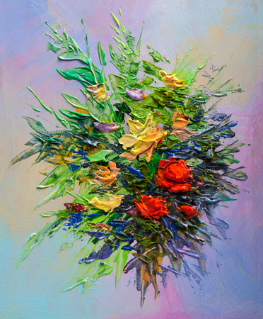 花】手描きの油絵 （手描き油絵】足立 弘樹 花 F6 画家本人