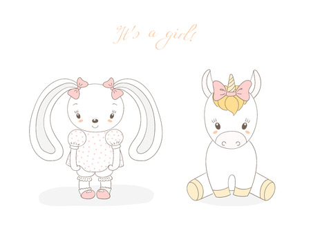 かわいい動物の赤ちゃんの女の子の描かれたベクトル イラストの手 ウサギ リボン 本文とユニコーン笑顔それ S 女の子 白い背景の上の孤立したオブジェクト 塗りつぶされていないアウトライン 子供のためのデザイン コンセプト のイラスト素材 ベクタ Image かわいい動物の赤ちゃんの女の子の描かれたベクトル イラストの手 ウサギ リボン 本文とユニコーン笑顔それ S 女の子 白い背景の上の孤立したオブジェクト 塗りつぶされていないアウトライン 子供のためのデザイン コンセプト のイラスト素材 ベクタ Image
