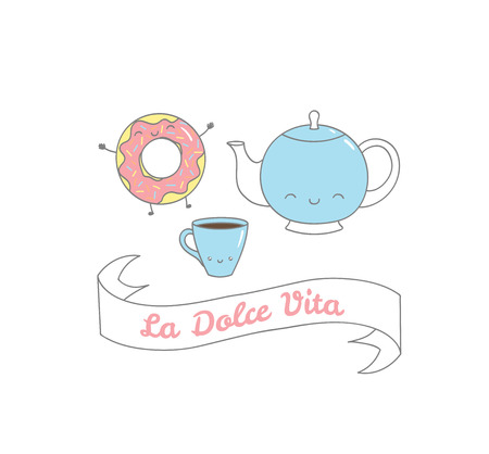 Hand Drawn Vector Illustration Of A Cute Coffee Cup Pot And Donut Italian Text Hand Drawn Vector Illustration Of A Cute Coffee Cup Pot And Donut Italian Text