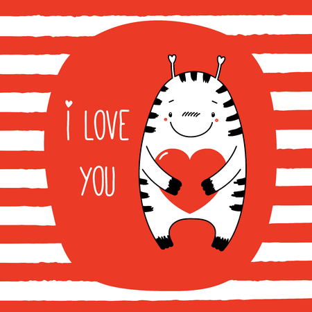 かわいい面白い漫画エイリアンモンスターやイエティの手描きベクターフラットリニアイラスト タイポグラフィ付きキャンディを保持しています 子供のためのデザインコンセプト Tシャツ用プリントのイラスト素材 ベクタ Image