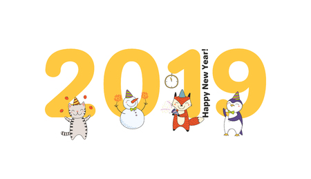手描きの新年19グリーティングカード 大きな数字を持つバナーテンプレート かわいい面白い漫画の動物 を祝う タイポグラフィ 分離オブジェクト ベクターの図 パーティーのデザインコンセプト のイラスト素材 ベクタ Image 手描きの新年19グリーティングカード 大きな数字を持つバナーテンプレート かわいい面白い漫画の動物 を祝う タイポグラフィ 分離オブジェクト ベクターの図 パーティーのデザインコンセプト のイラスト素材 ベクタ Image