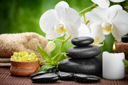 Massage: Zen базальтовых камней и орхидеи на дереве