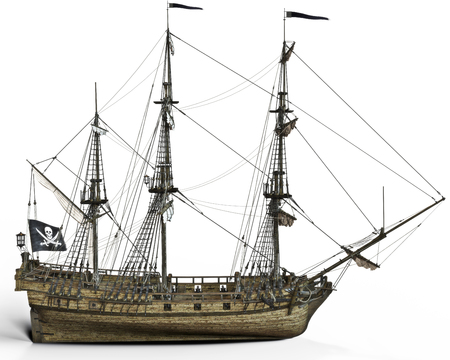 古いジョリーロ ジャー フラグと海賊船のステアリング ホイール の写真素材 画像素材 Image 3472