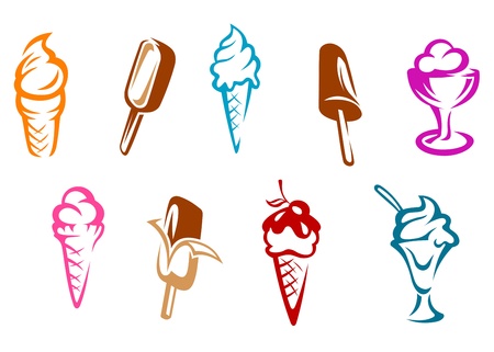 ice cream: Đồ ăn nhẹ kem thiết lập phân lập trên nền trắng Hình minh hoạ