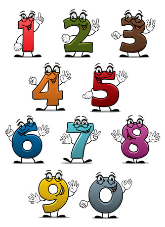 漫画のデザイン教育や誕生日の幸せそうな顔で面白いカラフルな数字と数字文字 のイラスト素材 ベクタ Image