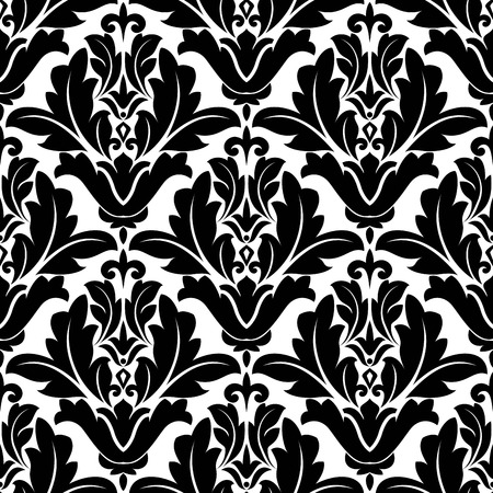 黒と白のダマスク織の背景 壁紙および生地の設計のためのシームレスなパターン のイラスト素材 ベクタ Image 黒と白のダマスク織の背景 壁紙および生地の設計のためのシームレスなパターン のイラスト素材 ベクタ Image