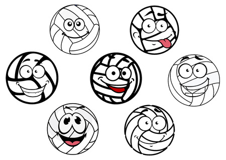 スポーツ デザインのかわいい幸せそうな顔で面白い漫画白いバレーボール ボール のイラスト素材 ベクタ Image