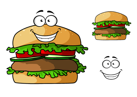 ハッピーなファーストフードのハンバーガー ホットドッグやチーズバーガーの漫画のキャラクター テイクアウトやファーストフードのメニュー デザイン の イラスト素材 ベクタ Image ハッピーなファーストフードのハンバーガー ホットドッグやチーズバーガーの漫画のキャラクター テイクアウトやファーストフードのメニュー デザイン の イラスト素材 ベクタ Image