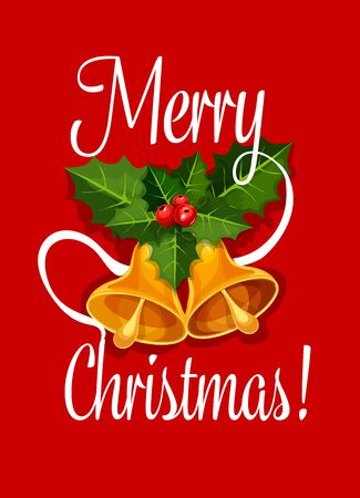 christmas day card of holly berry branch with red fruit christmas day poster
