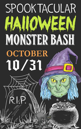 ハロウィーンのトリック オア トリートは休日お祝いポスター図案です ベクトル ハロウィーン ゾンビ モンスターとスケルトンの頭蓋骨 カボチャのランタンや魔女と幽霊 墓の石墓と黒コウモリについて のイラスト素材 ベクタ Image