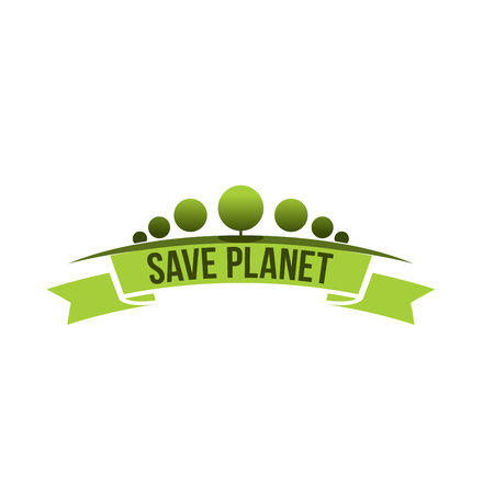 Green ecology tree save planet vector icon
