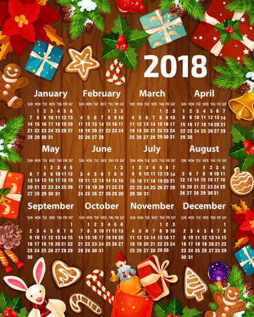 2018 calendar design of christmas and new year decorations santa gifts and christmas tree garland - 7 11 Open On Christmas 2018 calendar design of christmas and new year decorations santa gifts and christmas tree garland - 7 11 Open On Christmas