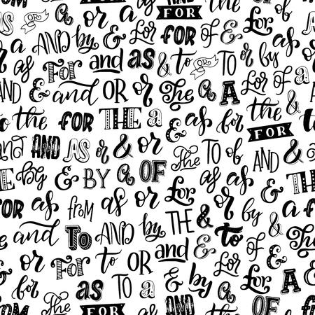 Articles, prepositions and ampersands seamless pattern. vector font and lettering in monochrome endless texture. calligraphy and english grammar elements inside wallpaper print, words and letters Articles, prepositions and ampersands seamless pattern. vector font and lettering in monochrome endless texture. calligraphy and english grammar elements inside wallpaper print, words and letters