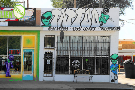 roswell new mexico october 06 main street in roswell with alien