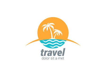 Travel Agency Vector Logo Design Template Beach Sea Horizon Palms Sun Travel Agency Vector Logo Design Template Beach Sea Horizon Palms Sun